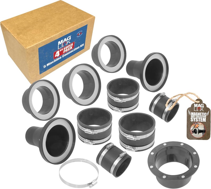 Fulton MagLink 4 Inch Super Pack 5 Machine Connection Kit, Magnetic Dust Collection Fittings for Dust Collectors, Quickly Move Hose Between 5 Machines - Image 1